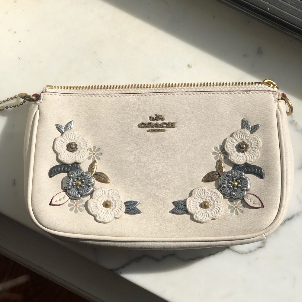 Coach Floral White Leather Wristlet